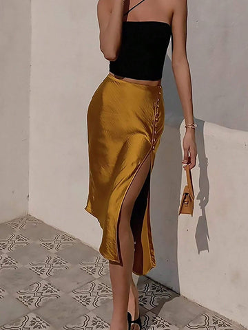 Women's High Side Split Golden Skirt