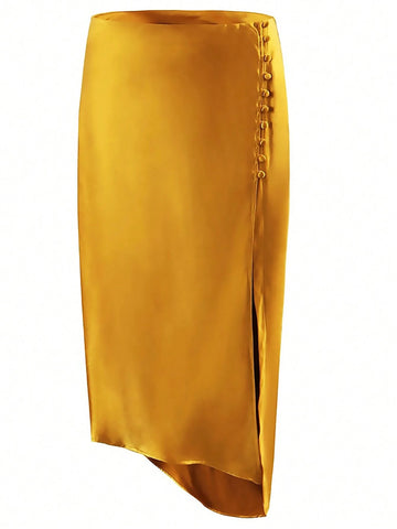 Women's High Side Split Golden Skirt