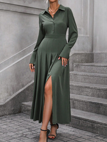 Women's High Slit Shirt Dress
