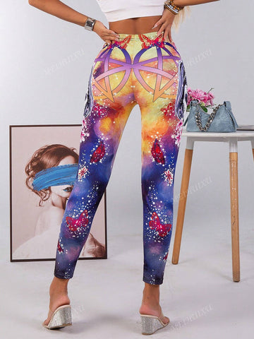 Women's High Waist Halloween Ghost Positioning Print Leggings