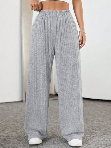 Women's Knitted Ribbed Straight-Leg Pants With Pockets