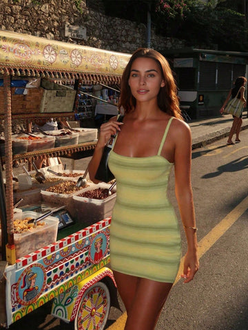 Women's Knitted Striped Print Beach Vacation Vintage Sexy Casual Mini Dress, Spring/Summer
