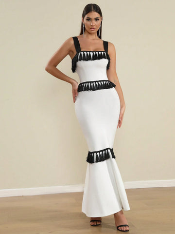 Women's LOVE Aing Tassel Strap Mermaid Silhouette Fashion Party Bandage Dress