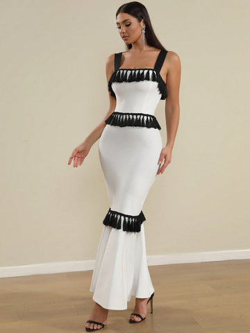 Women's LOVE Aing Tassel Strap Mermaid Silhouette Fashion Party Bandage Dress