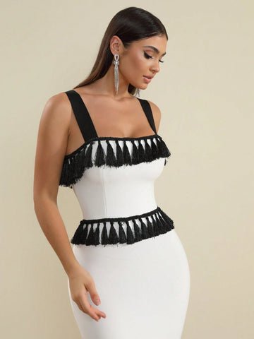 Women's LOVE Aing Tassel Strap Mermaid Silhouette Fashion Party Bandage Dress