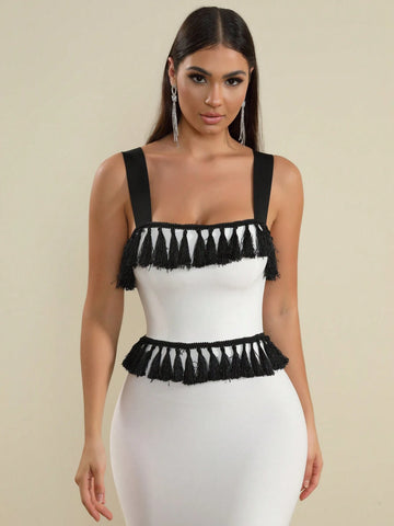 Women's LOVE Aing Tassel Strap Mermaid Silhouette Fashion Party Bandage Dress