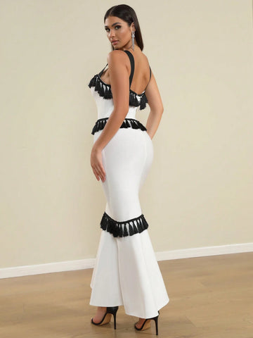 Women's LOVE Aing Tassel Strap Mermaid Silhouette Fashion Party Bandage Dress