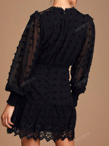 Women's Lace Patchwork Embroidery Short Elegant Dress