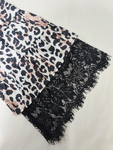 Women's Lace Patchwork Leopard Print Bell Sleeve Dress, Fashionable For Autumn