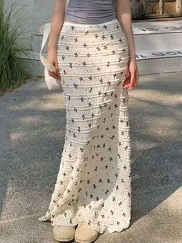 Women's Lace Polka Dot Bow Print Slim Fit Bodycon Skirt