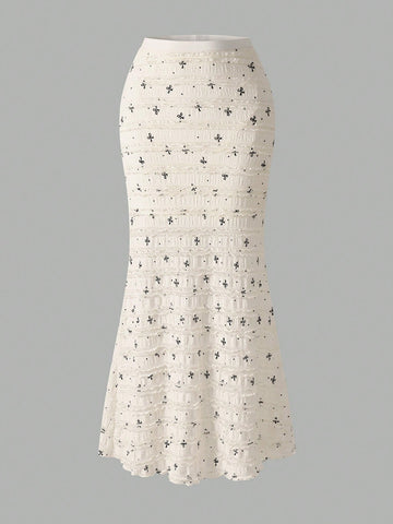 Women's Lace Polka Dot Bow Print Slim Fit Bodycon Skirt