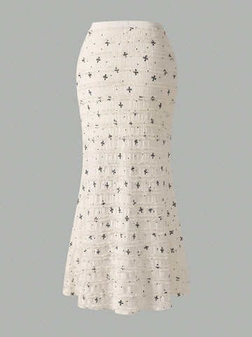 Women's Lace Polka Dot Bow Print Slim Fit Bodycon Skirt