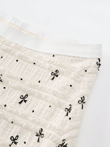Women's Lace Polka Dot Bow Print Slim Fit Bodycon Skirt