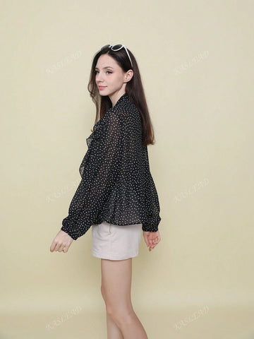 Women's Lantern Sleeve Layered Polka Dot Design Blouse