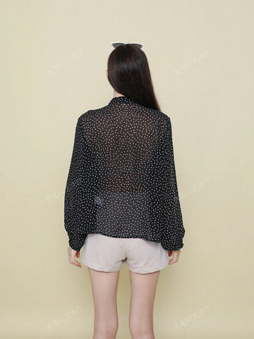 Women's Lantern Sleeve Layered Polka Dot Design Blouse