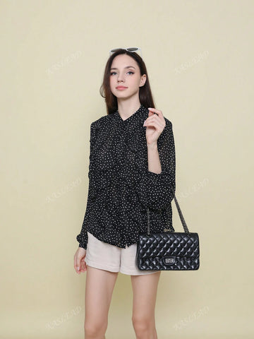 Women's Lantern Sleeve Layered Polka Dot Design Blouse