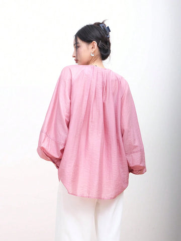 Women's Lantern Sleeve Silk-Like Shirt, Design With Niche French Sweetness, Unique High-End Feeling Formal Shirt