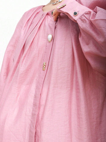 Women's Lantern Sleeve Silk-Like Shirt, Design With Niche French Sweetness, Unique High-End Feeling Formal Shirt