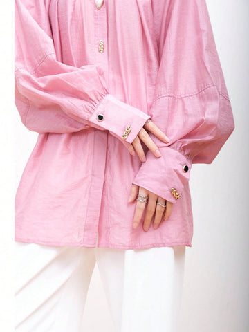 Women's Lantern Sleeve Silk-Like Shirt, Design With Niche French Sweetness, Unique High-End Feeling Formal Shirt