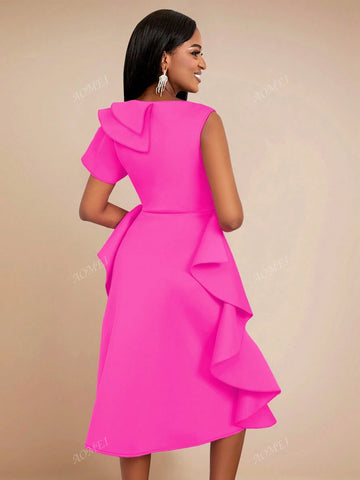 Women's Layered Ruffled Asymmetric Party Dress