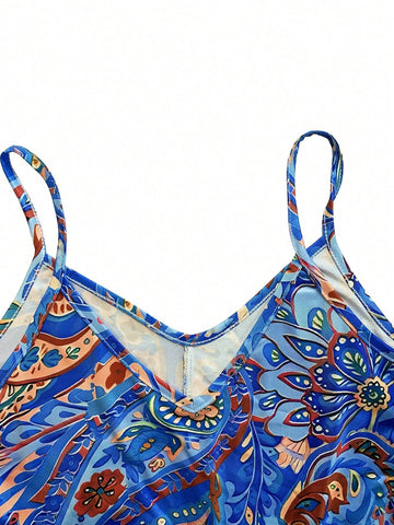 Women's Leisure Paisley Print Strappy Dress, Perfect For Holidays