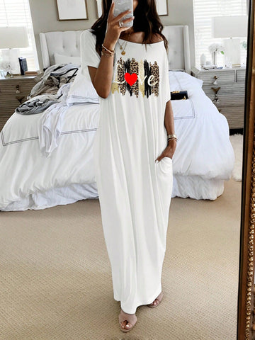 Women's Leopard Print Heart Patterned Long Casual Dress