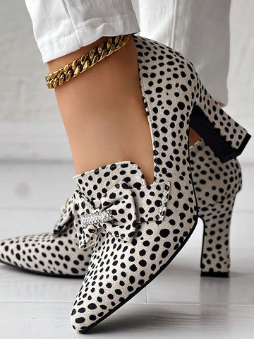 Women's Leopard Print High Heels, Rhinestone Butterfly Slip-On Pointed Toe Pumps, Comfortable