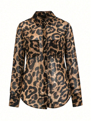Women's Leopard Print Long Sleeve Casual Shirt