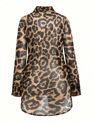 Women's Leopard Print Long Sleeve Casual Shirt