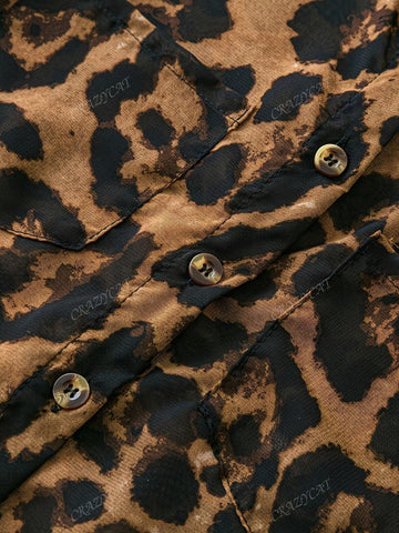 Women's Leopard Print Long Sleeve Casual Shirt