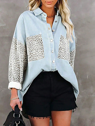 Women's Leopard Print Long Sleeve Simple Fashion Casual Blouse, Everyday Wear