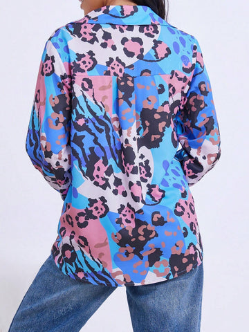 Women's Leopard Print Long Sleeve Single-Breasted Casual Shirt, Autumn