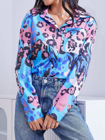 Women's Leopard Print Long Sleeve Single-Breasted Casual Shirt, Autumn