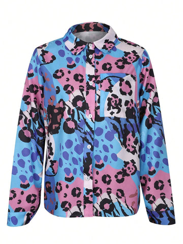 Women's Leopard Print Long Sleeve Single-Breasted Casual Shirt, Autumn