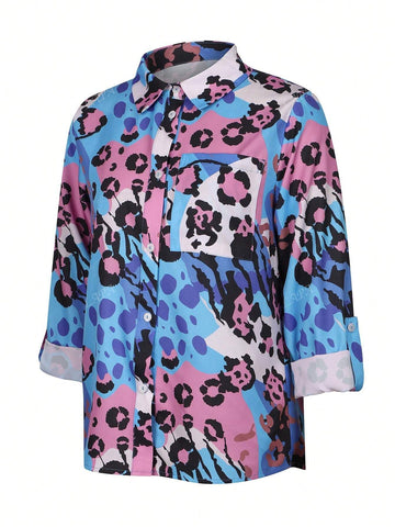 Women's Leopard Print Long Sleeve Single-Breasted Casual Shirt, Autumn