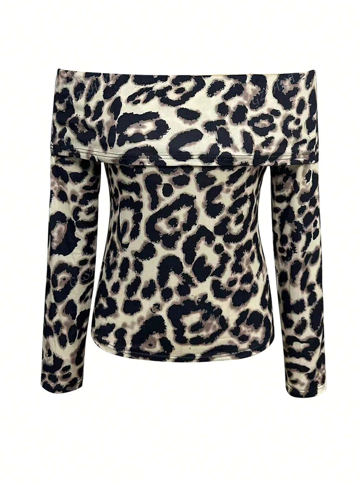 Women's Leopard Print Off-Shoulder Long Sleeve T-Shirt, Casual For Autumn