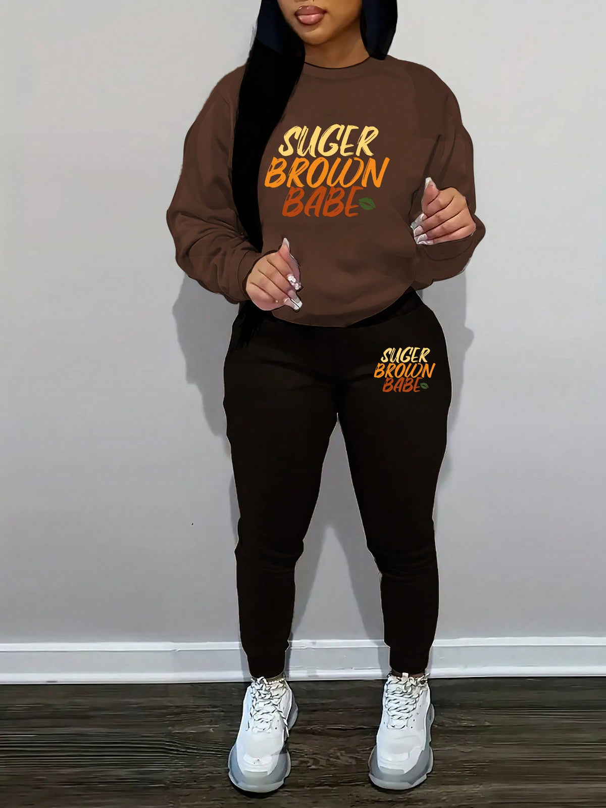 Women's Letter Printed Fleece Hoodie And Sweatpants Two Piece Set
