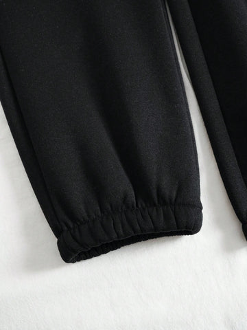 Women's Letter Printed Fleece Hoodie And Sweatpants Two Piece Set