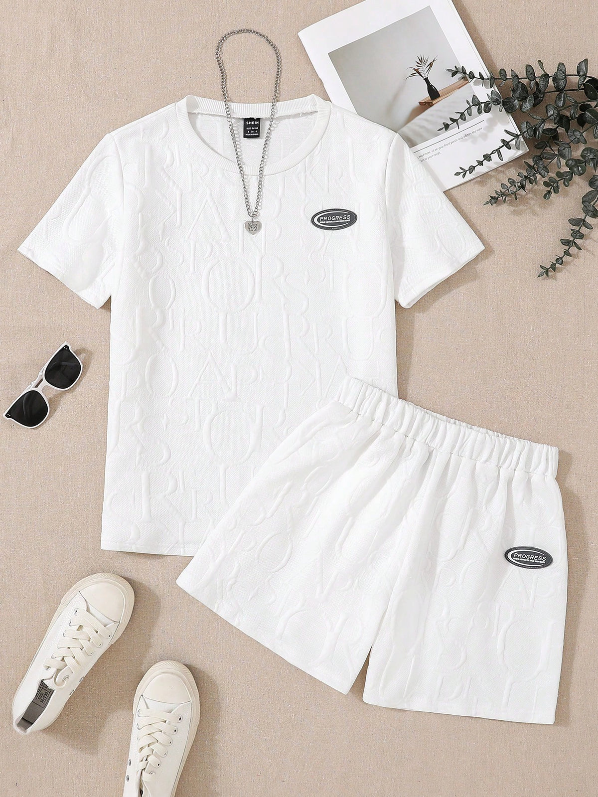 Women's Letter Printed Round Neck Short Sleeve T-Shirt And Shorts Two Piece Set