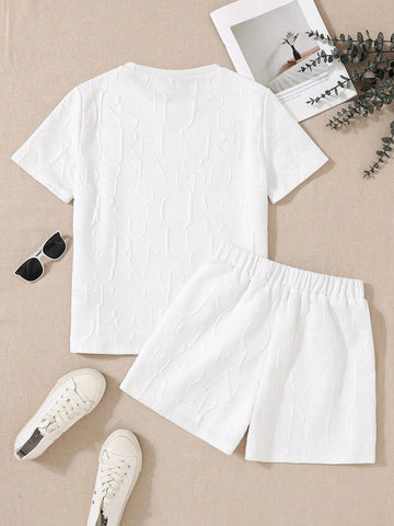 Women's Letter Printed Round Neck Short Sleeve T-Shirt And Shorts Two Piece Set