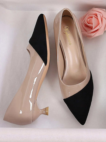Women's Lightweight Comfortable Fashionable Pointed Toe Color Block High Heels