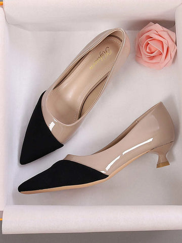 Women's Lightweight Comfortable Fashionable Pointed Toe Color Block High Heels
