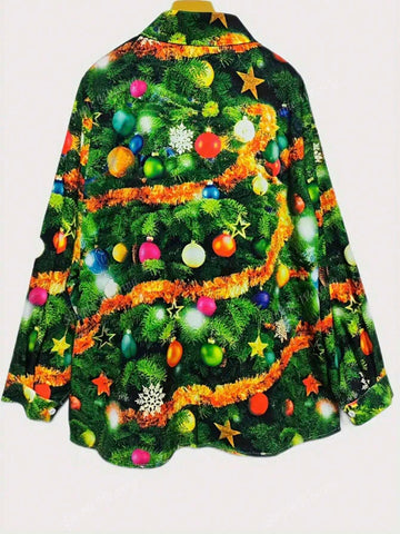 Women's Long Sleeve All-Over Print Button Front Fashion Blouse, Random Print Pattern