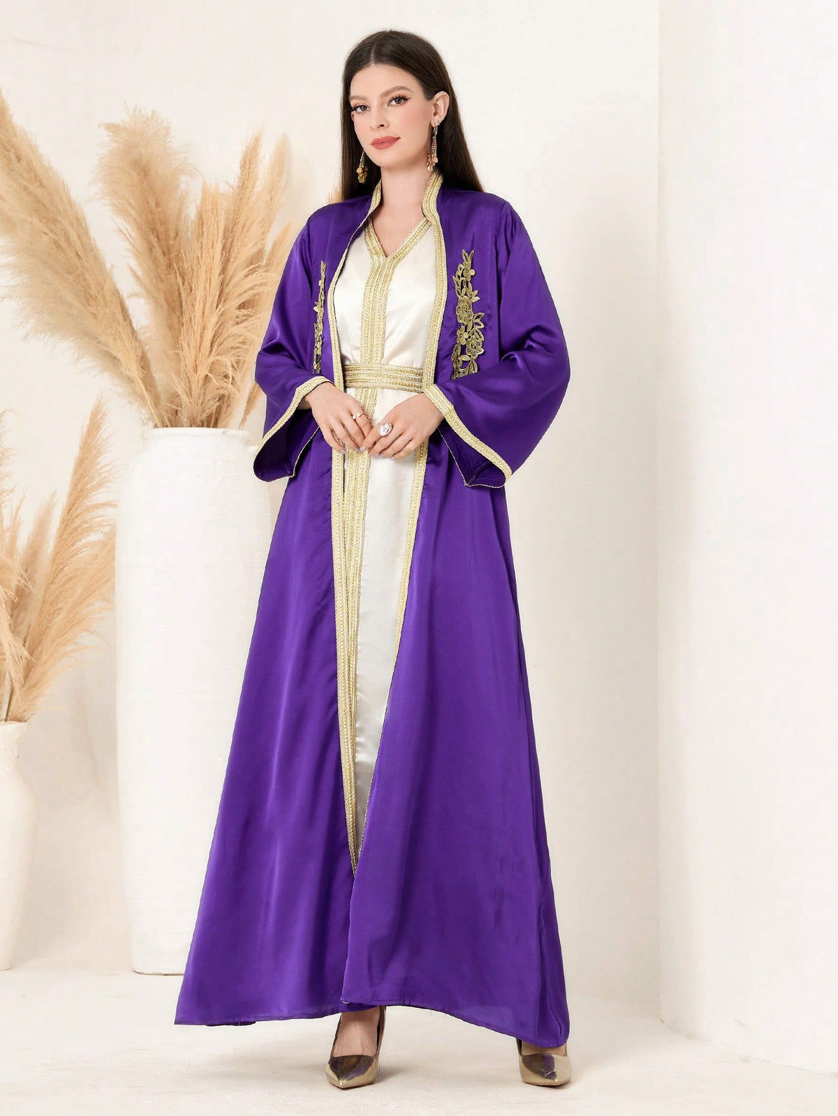 Women's Long Sleeve Belted Patchwork Dress