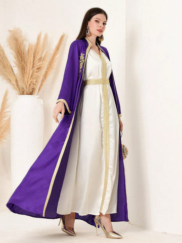 Women's Long Sleeve Belted Patchwork Dress