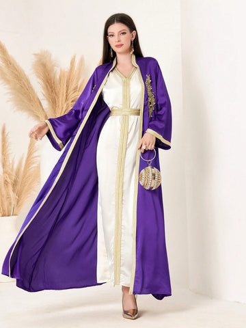 Women's Long Sleeve Belted Patchwork Dress