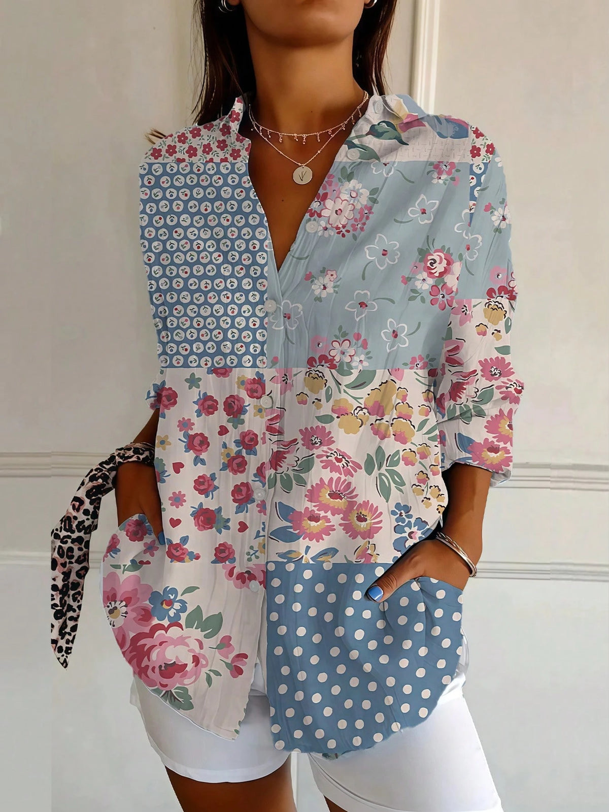 Women's Long Sleeve Blouse Fashion Floral Print Spring Summer New Arrival Casual Loose Fit Tops Comfy Relaxed Shirt