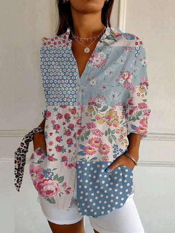 Women's Long Sleeve Blouse Fashion Floral Print Spring Summer New Arrival Casual Loose Fit Tops Comfy Relaxed Shirt
