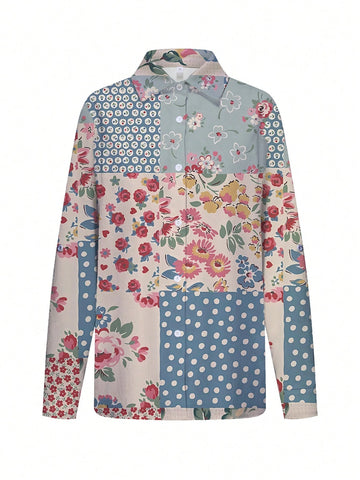 Women's Long Sleeve Blouse Fashion Floral Print Spring Summer New Arrival Casual Loose Fit Tops Comfy Relaxed Shirt