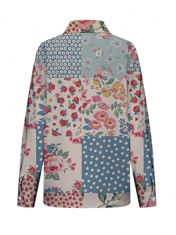 Women's Long Sleeve Blouse Fashion Floral Print Spring Summer New Arrival Casual Loose Fit Tops Comfy Relaxed Shirt